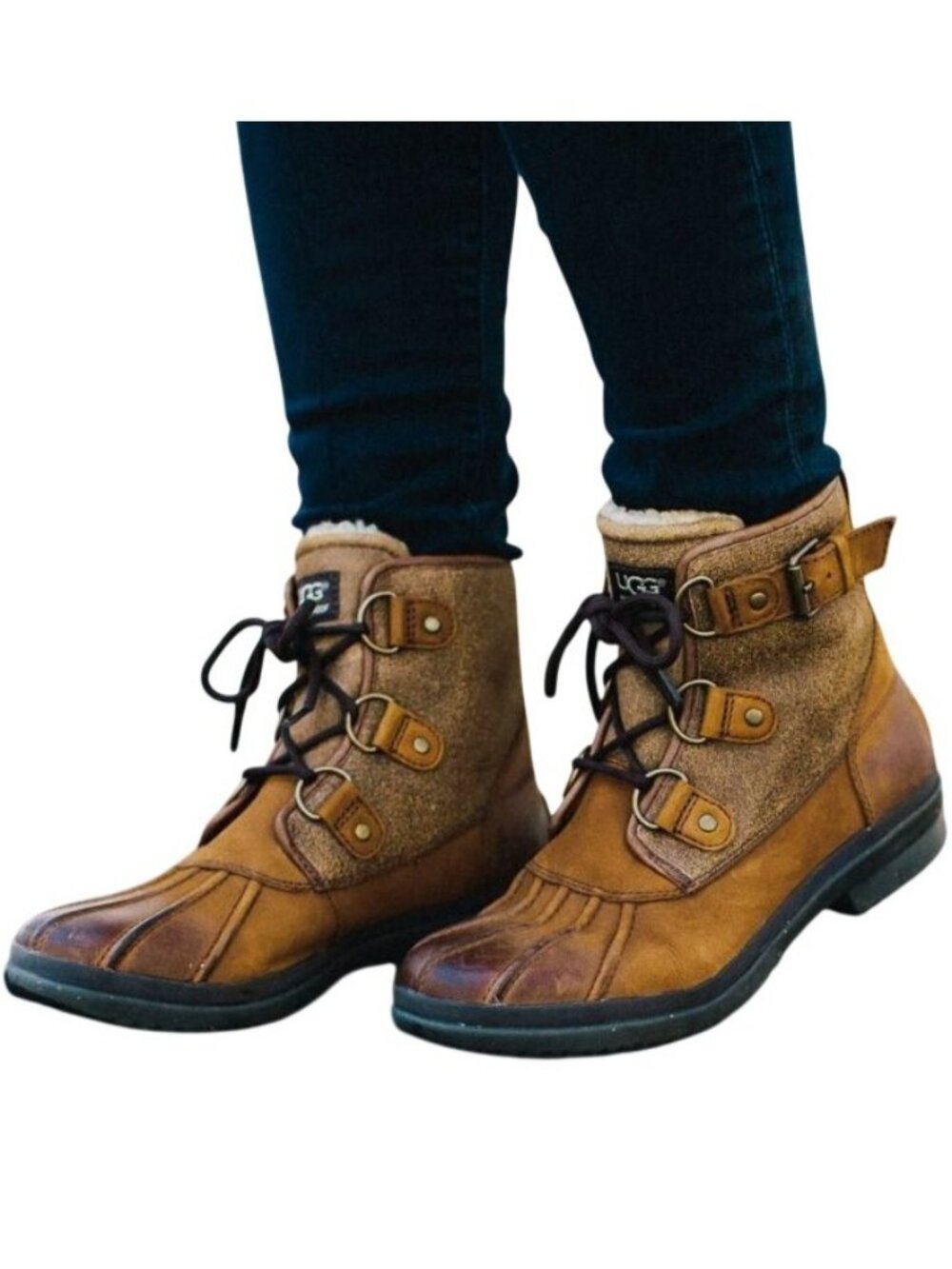 UGG Cecile Leather Wool Lining Waterproof Winter Duck Boot Chestnut Women's Sz 7
